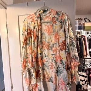 Rip Curl Tropical Print Kimono with Pink and Green